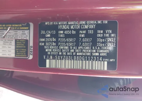 2013 Hyundai Santa Fe Sport из США, поврежденный, VIN 5XYZU3LB8DG112314